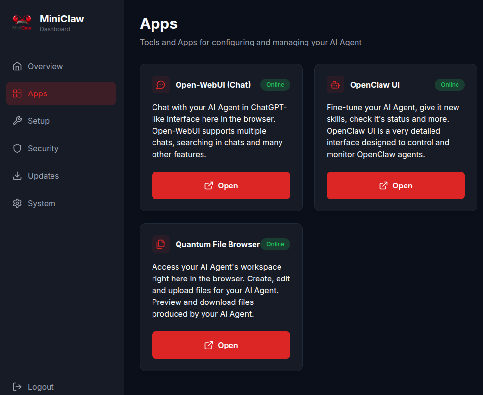 Dashboard Apps page